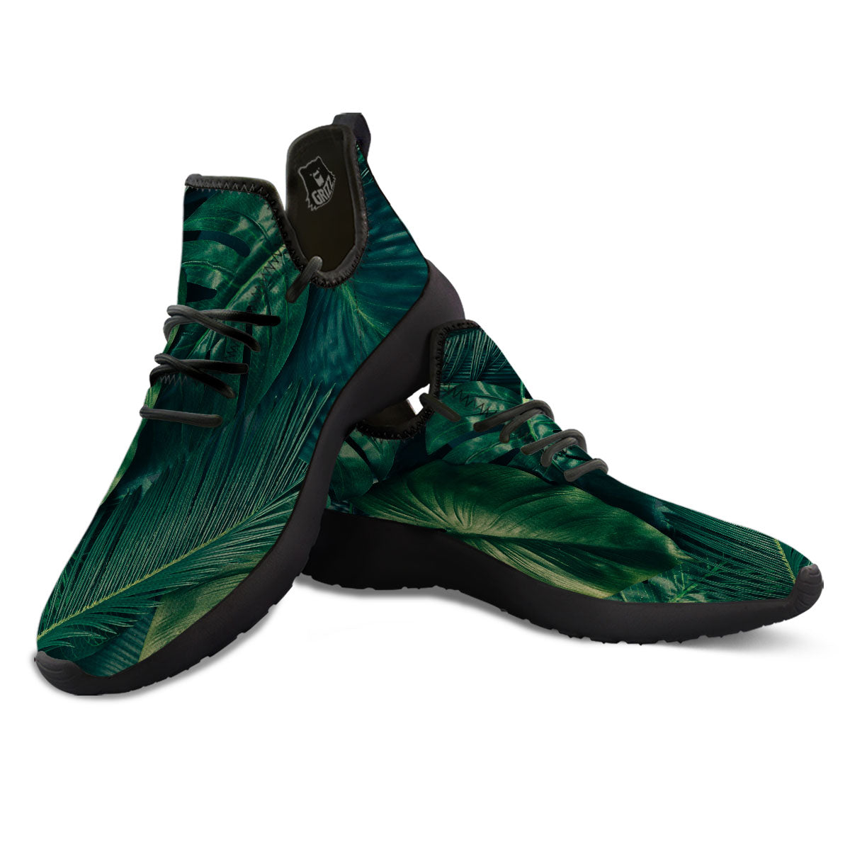 Tropical Leaf Natural Print Black Athletic Shoes-grizzshop