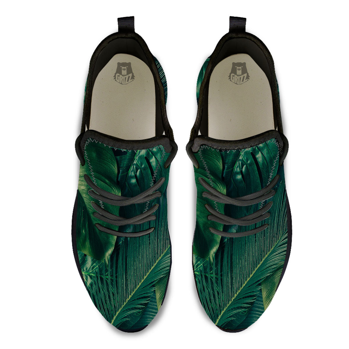 Tropical Leaf Natural Print Black Athletic Shoes-grizzshop