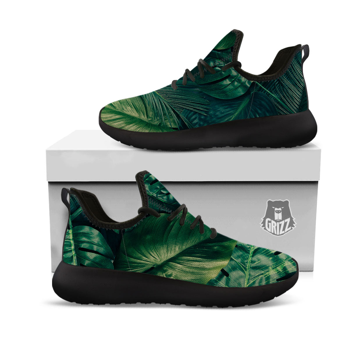 Tropical Leaf Natural Print Black Athletic Shoes-grizzshop