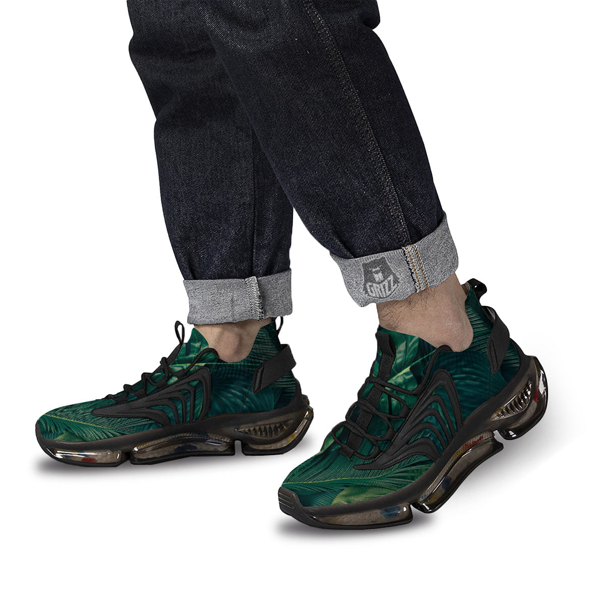 Tropical Leaf Natural Print Black Gym Shoes-grizzshop