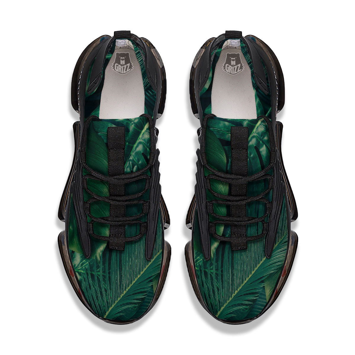 Tropical Leaf Natural Print Black Gym Shoes-grizzshop