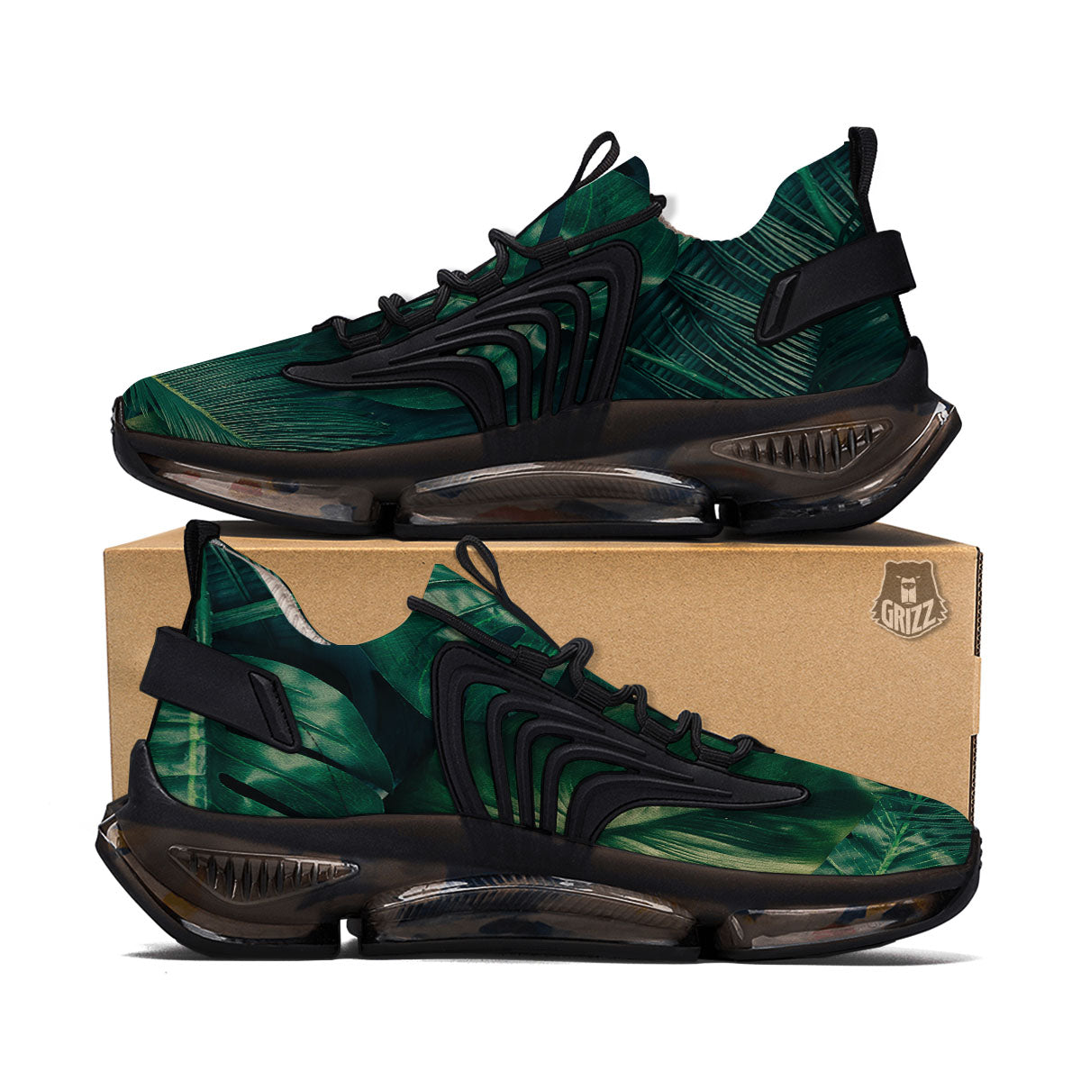 Tropical Leaf Natural Print Black Gym Shoes-grizzshop