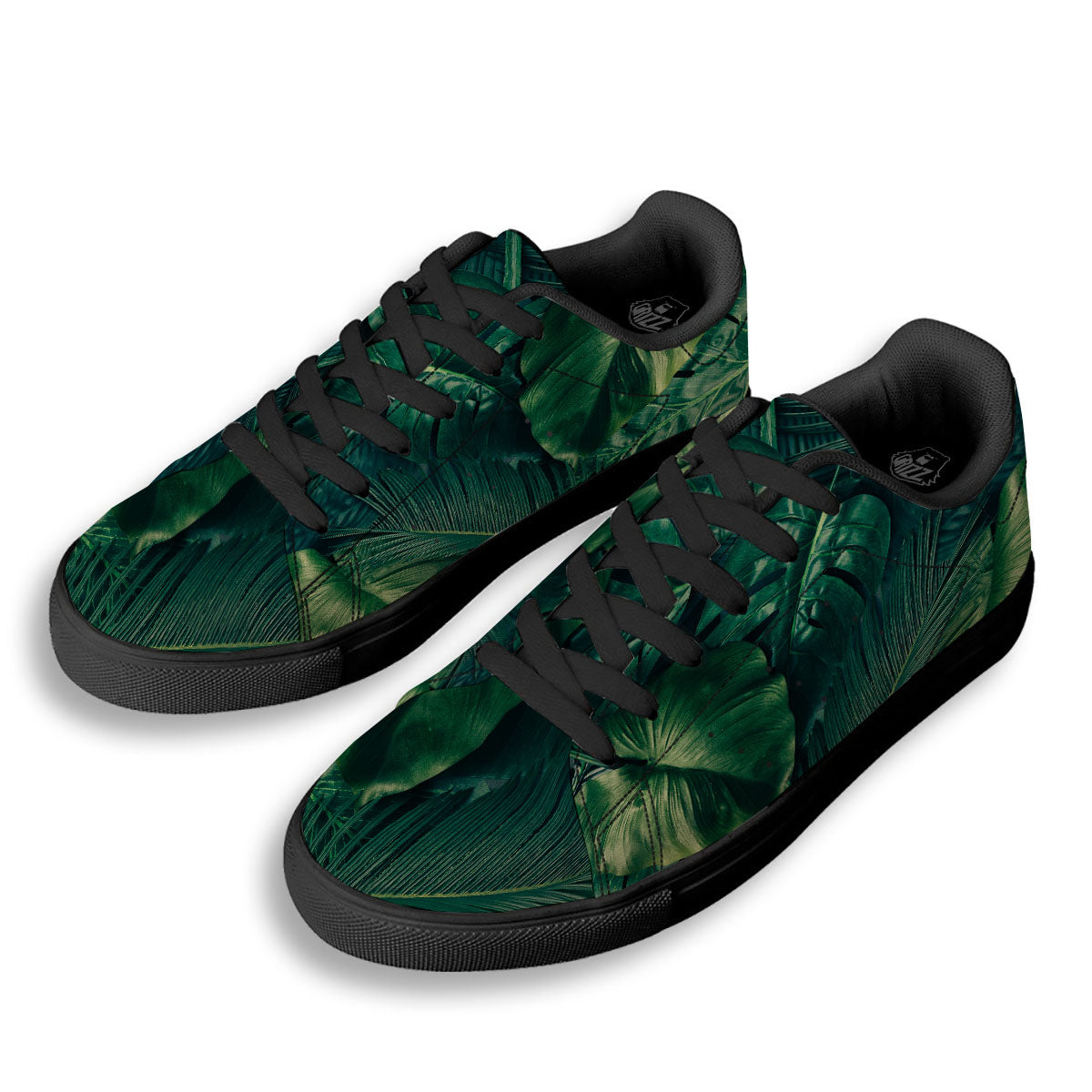 Tropical Leaf Natural Print Black Low Top Sneakers-grizzshop