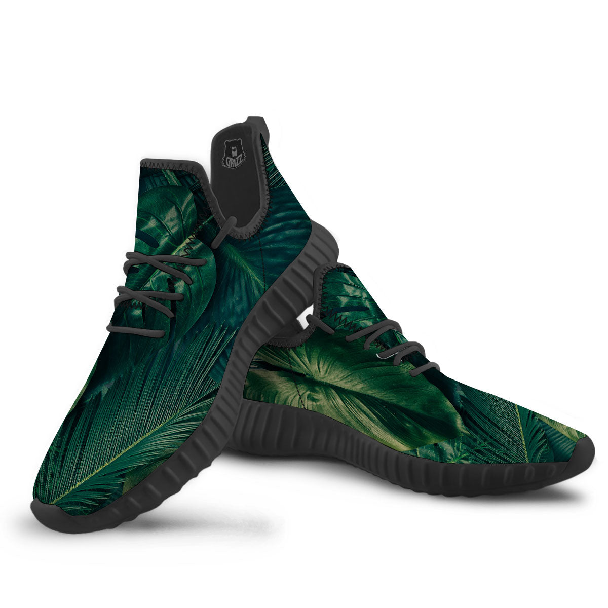 Tropical Leaf Natural Print Black Walking Shoes-grizzshop