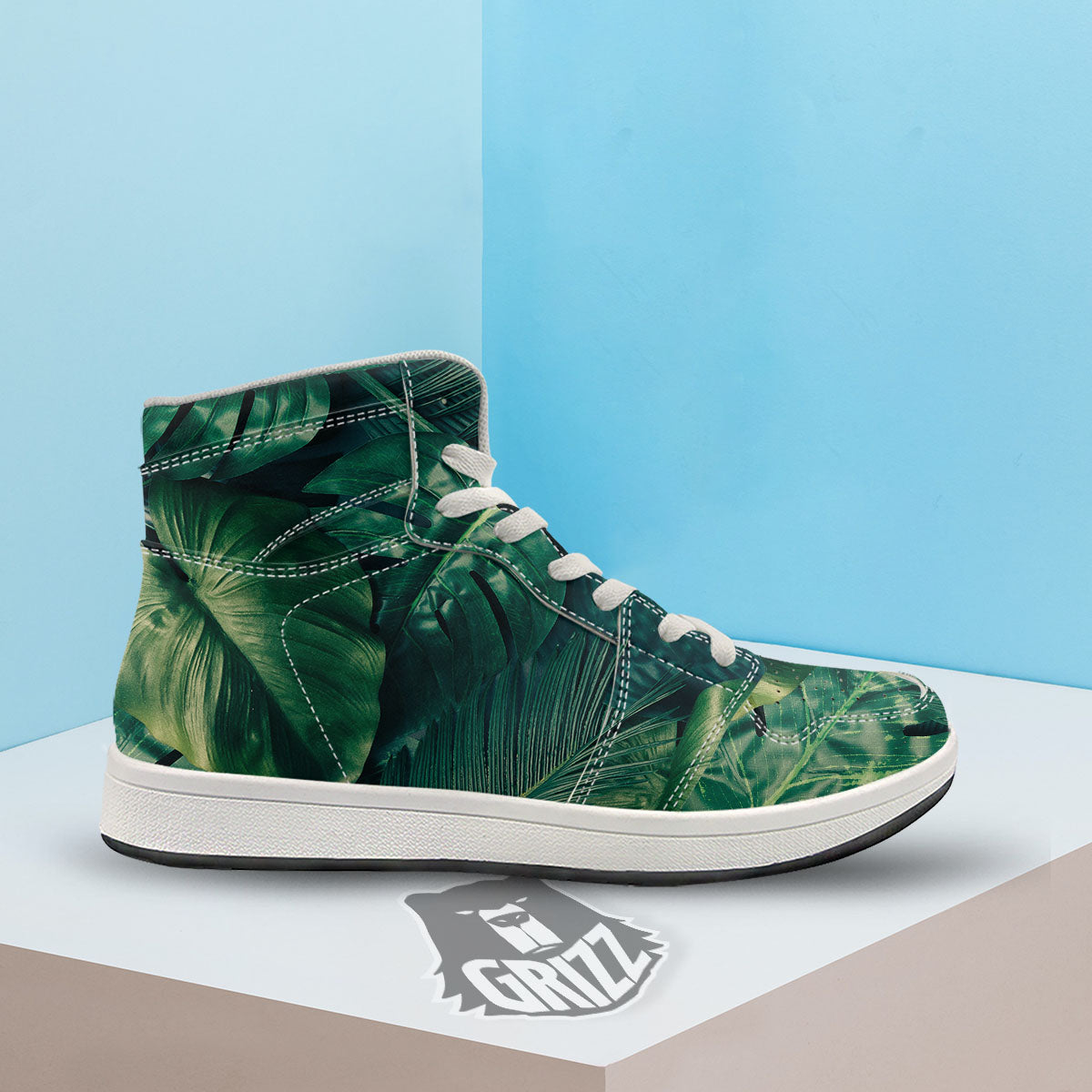 Tropical Leaf Natural Print High Top Sneakers-grizzshop