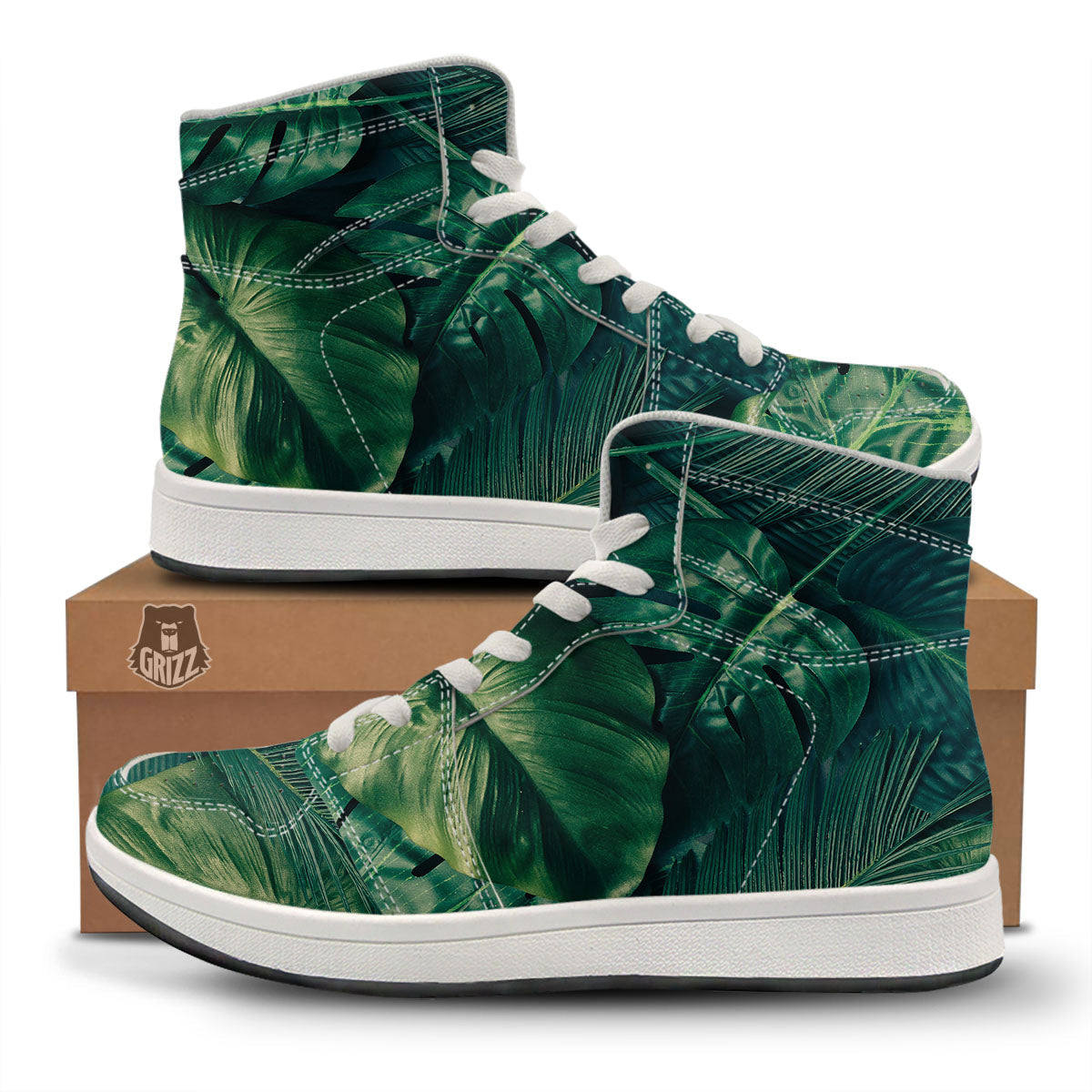 Tropical Leaf Natural Print High Top Sneakers-grizzshop
