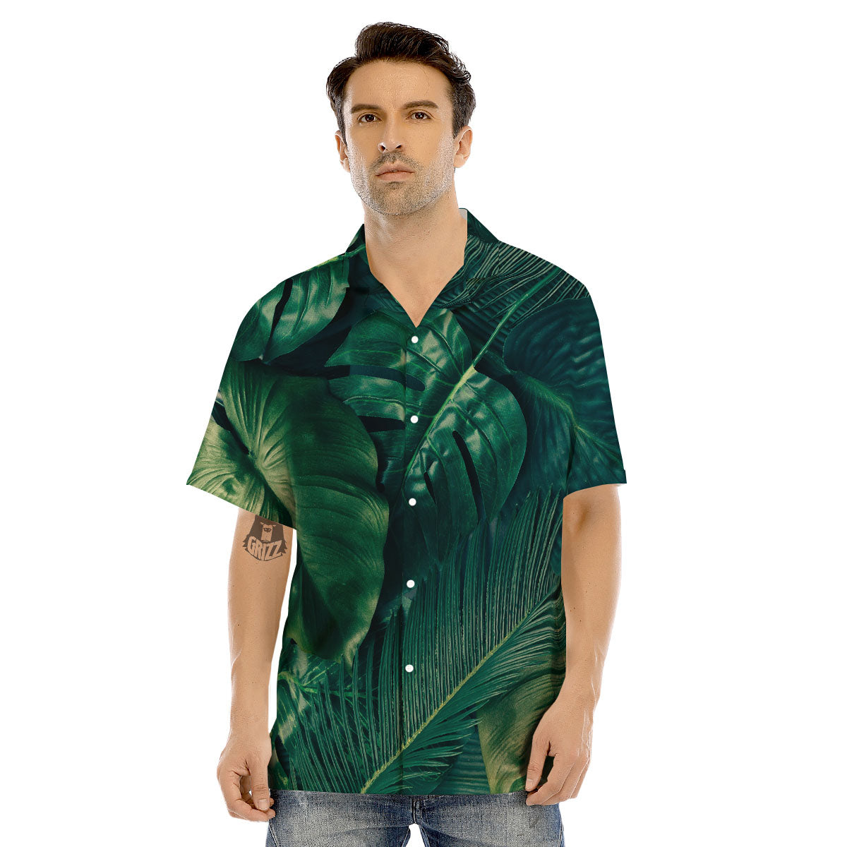 Tropical Leaf Natural Print Men's Hawaiian Shirt-grizzshop