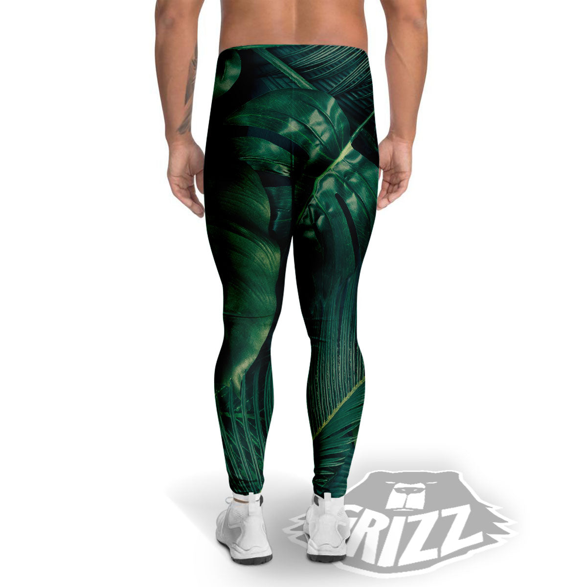 Tropical Leaf Natural Print Men's Leggings-grizzshop