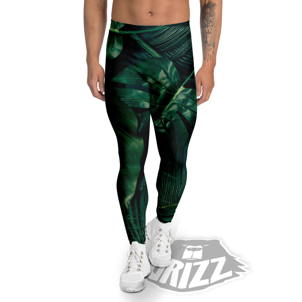 Tropical Leaf Natural Print Men's Leggings-grizzshop