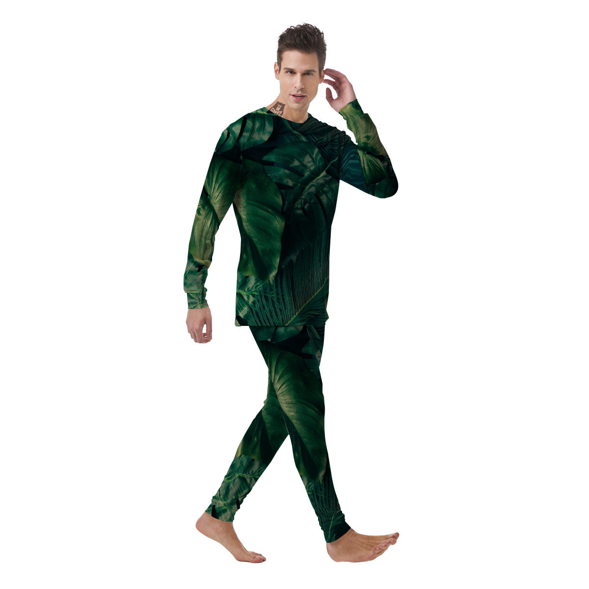 Tropical Leaf Natural Print Men's Pajamas-grizzshop