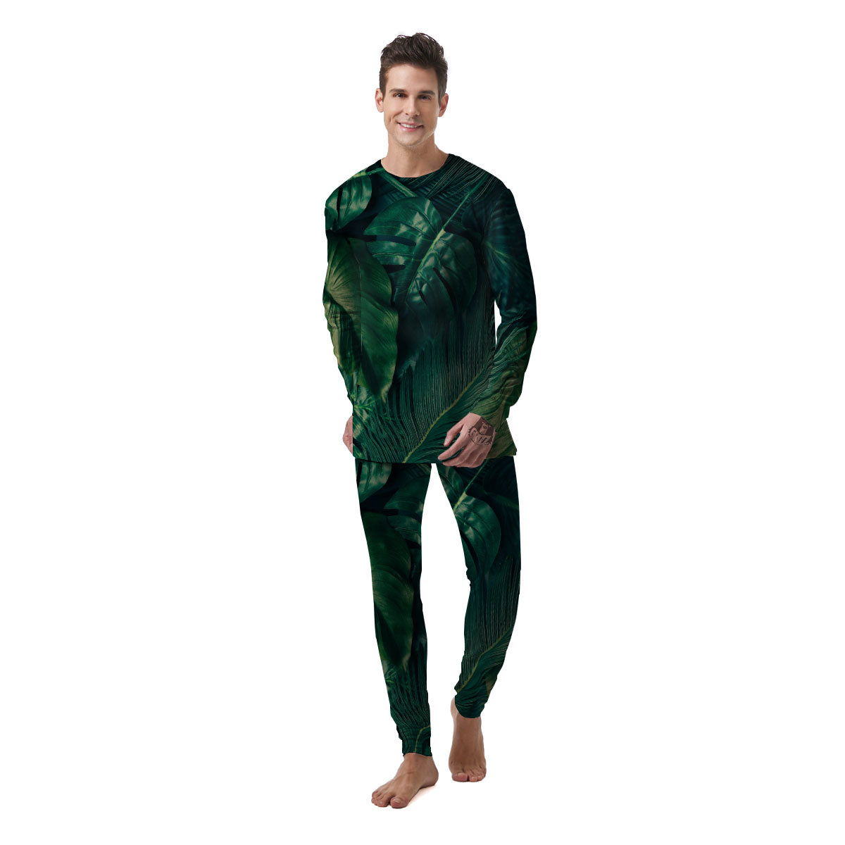 Tropical Leaf Natural Print Men's Pajamas-grizzshop