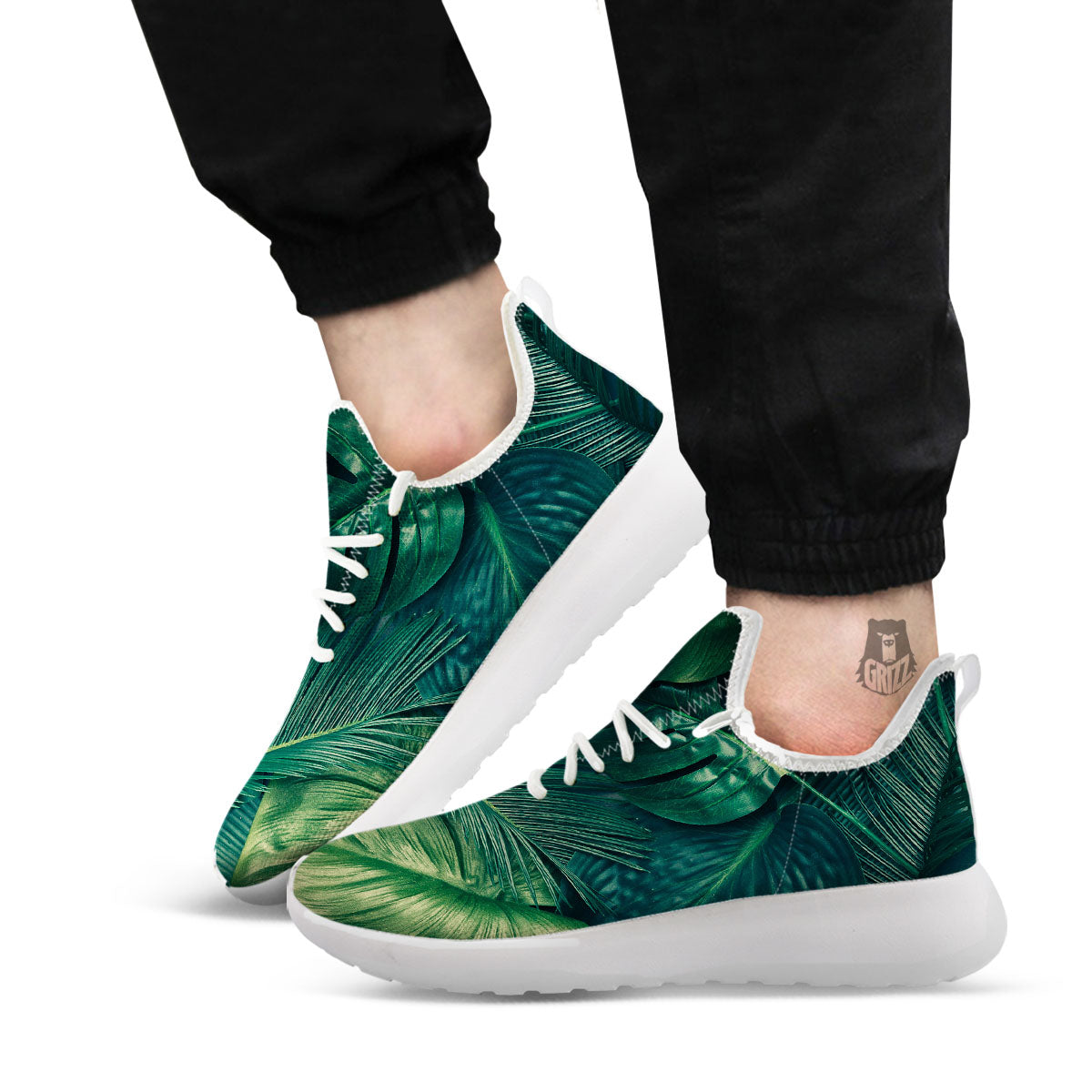 Tropical Leaf Natural Print White Athletic Shoes-grizzshop