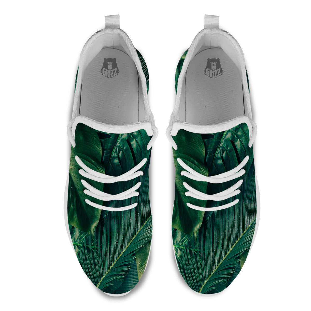 Tropical Leaf Natural Print White Athletic Shoes-grizzshop
