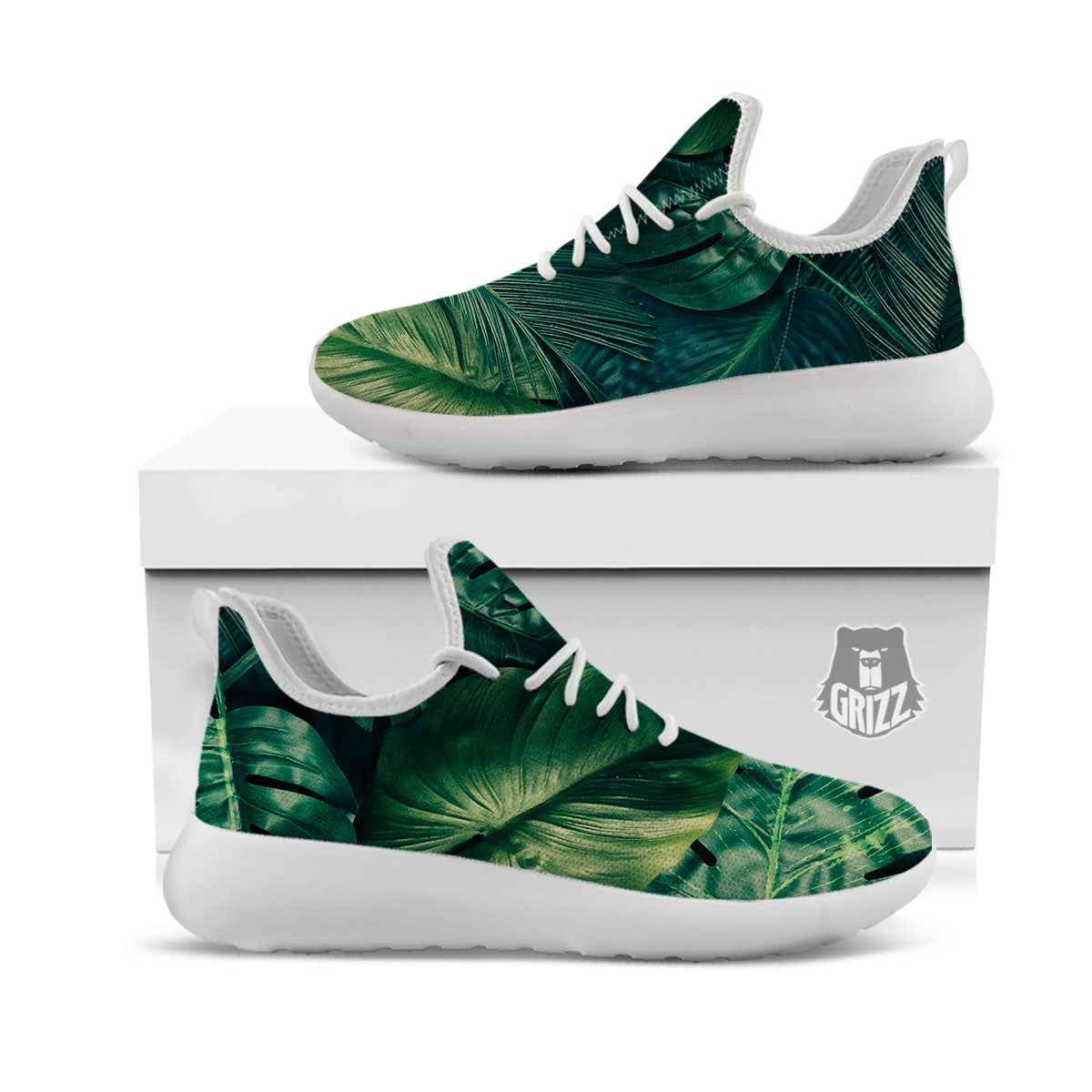 Tropical Leaf Natural Print White Athletic Shoes-grizzshop