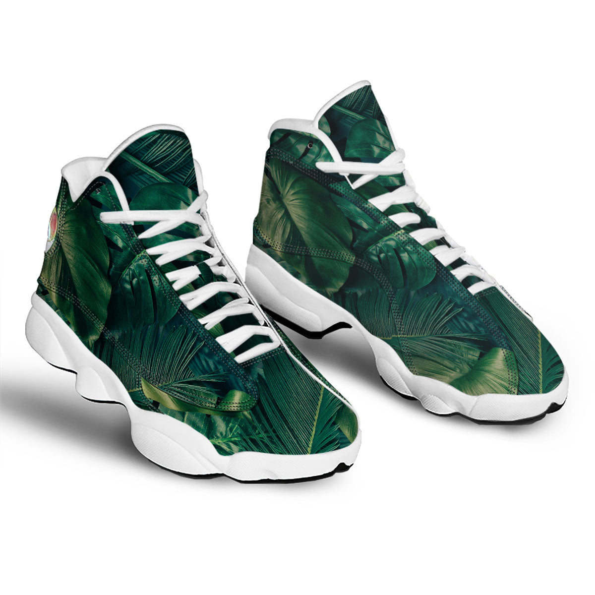 Tropical Leaf Natural Print White Basketball Shoes-grizzshop