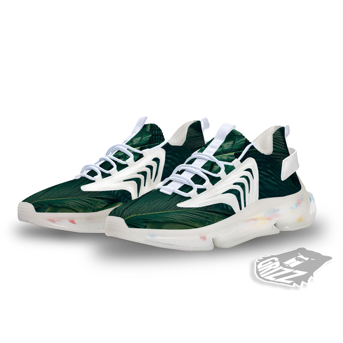 Tropical Leaf Natural Print White Gym Shoes-grizzshop