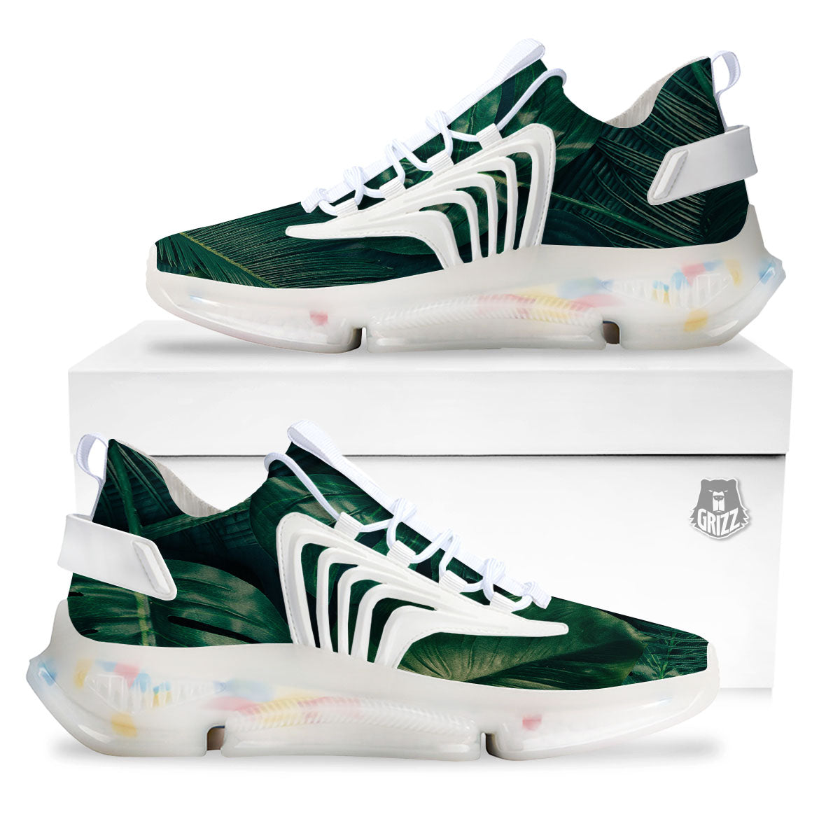 Tropical Leaf Natural Print White Gym Shoes-grizzshop