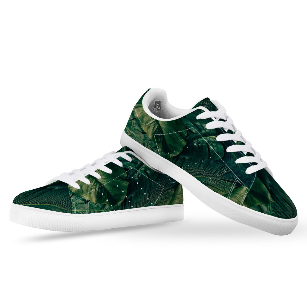Tropical Leaf Natural Print White Low Top Sneakers-grizzshop