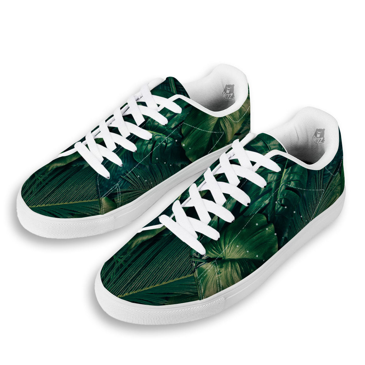 Tropical Leaf Natural Print White Low Top Sneakers-grizzshop