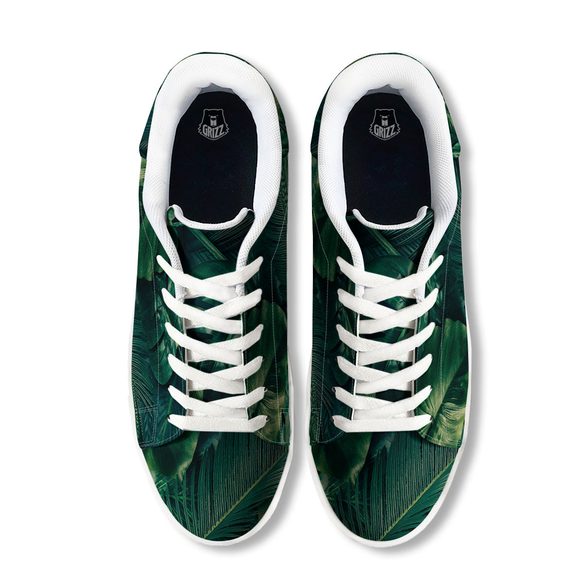 Tropical Leaf Natural Print White Low Top Sneakers-grizzshop