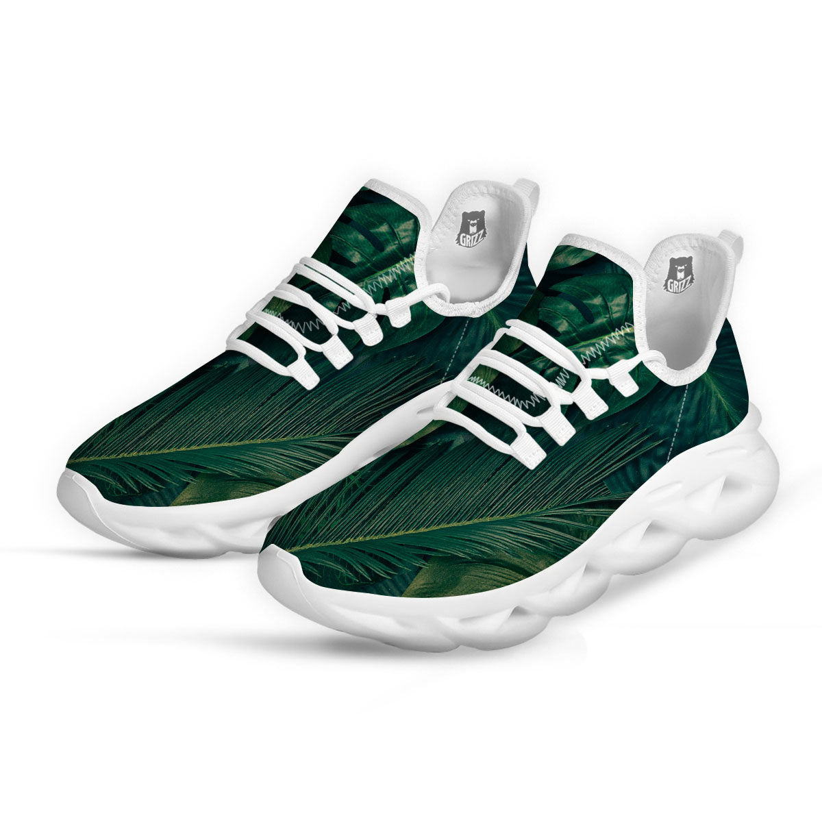 Tropical Leaf Natural Print White Running Shoes-grizzshop