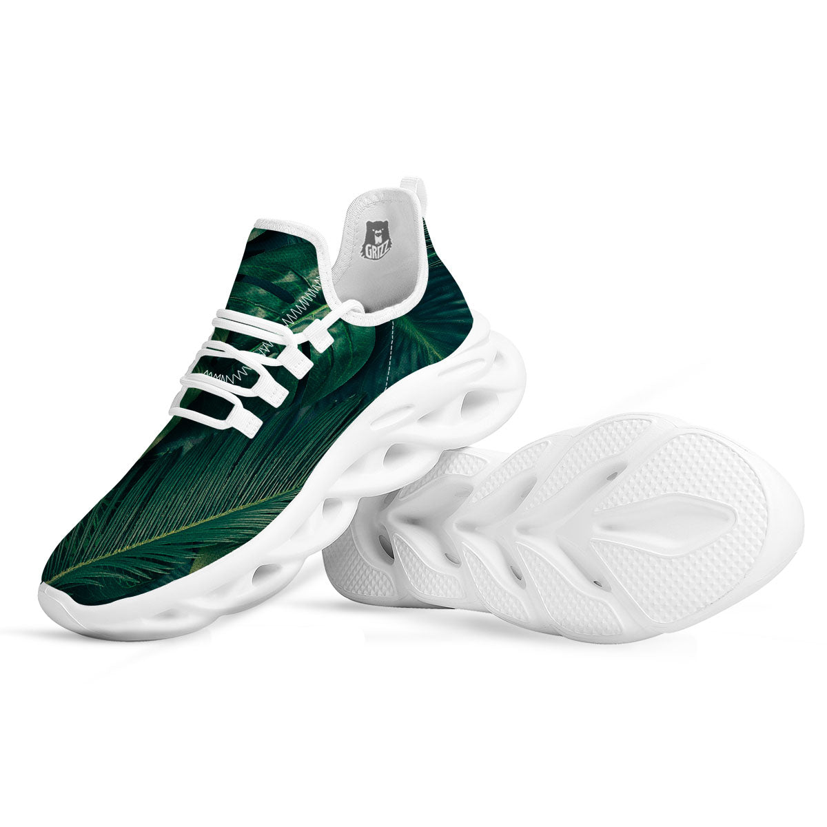 Tropical Leaf Natural Print White Running Shoes-grizzshop