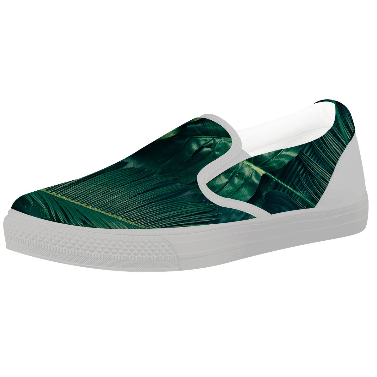 Tropical Leaf Natural Print White Slip On Shoes-grizzshop