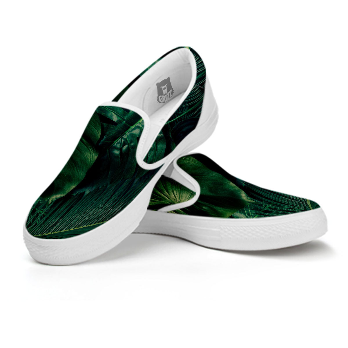 Tropical Leaf Natural Print White Slip On Shoes-grizzshop