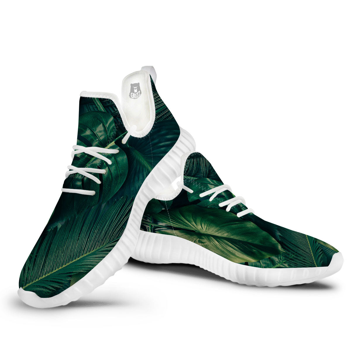 Tropical Leaf Natural Print White Walking Shoes-grizzshop
