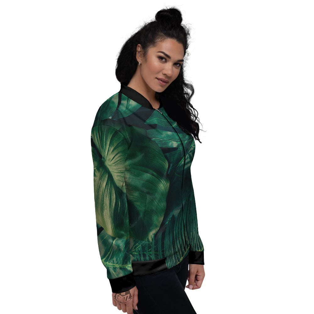 Tropical Leaf Natural Print Women's Bomber Jacket-grizzshop