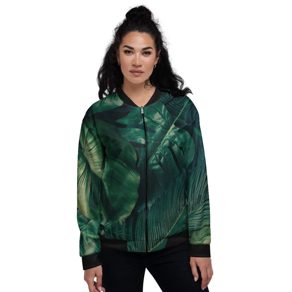 Tropical Leaf Natural Print Women's Bomber Jacket-grizzshop