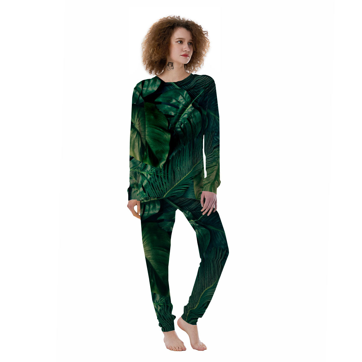 Tropical Leaf Natural Print Women's Pajamas-grizzshop