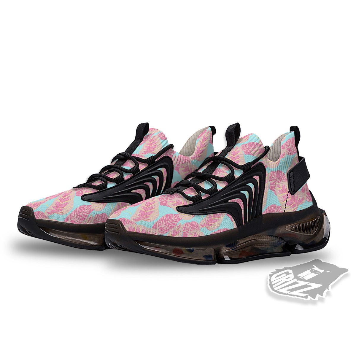 Tropical Leaf Pink And Teal Print Pattern Black Gym Shoes-grizzshop