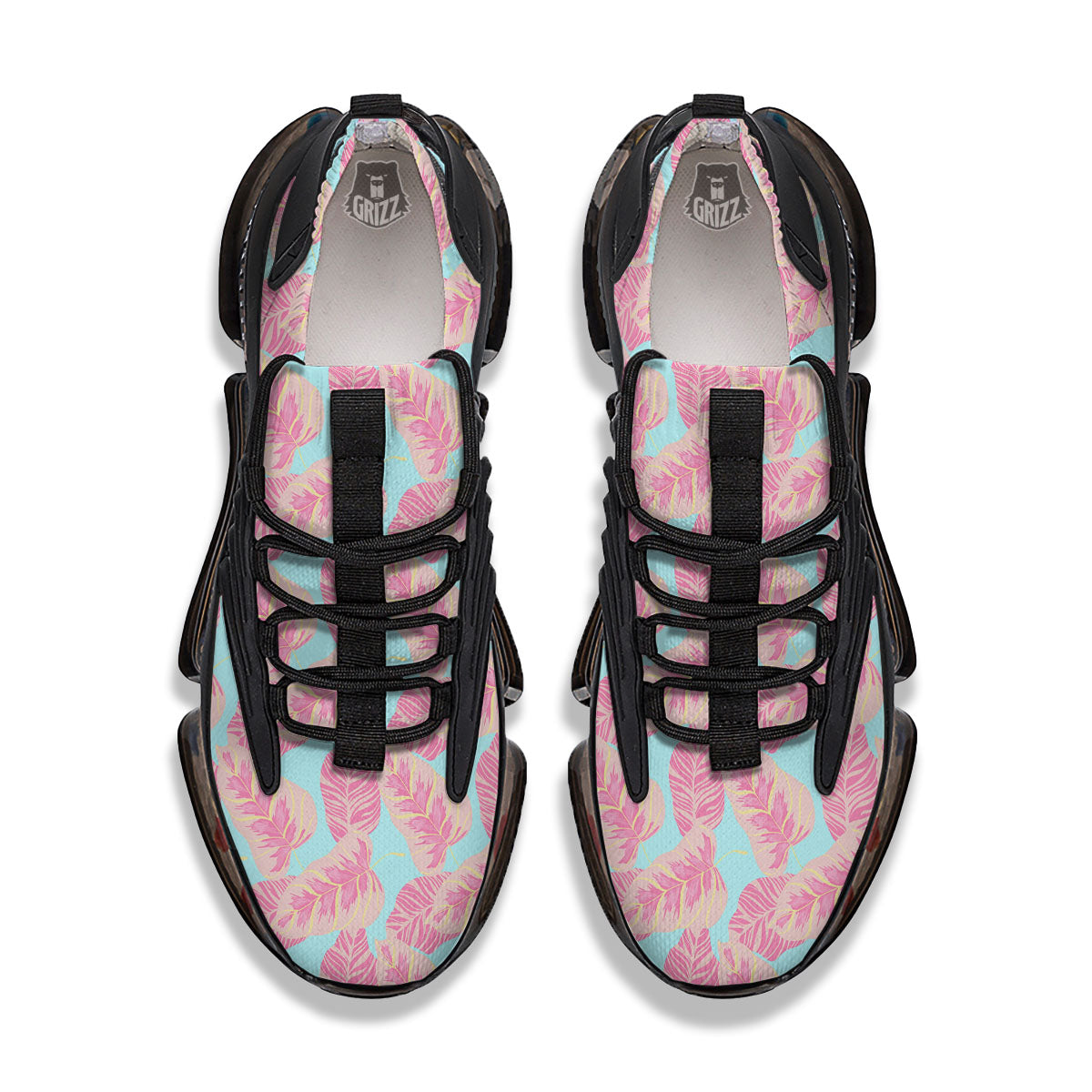 Tropical Leaf Pink And Teal Print Pattern Black Gym Shoes-grizzshop