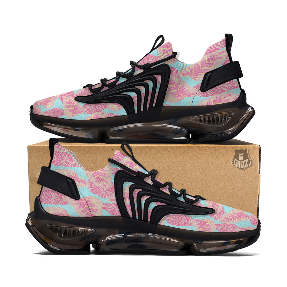 Tropical Leaf Pink And Teal Print Pattern Black Gym Shoes-grizzshop