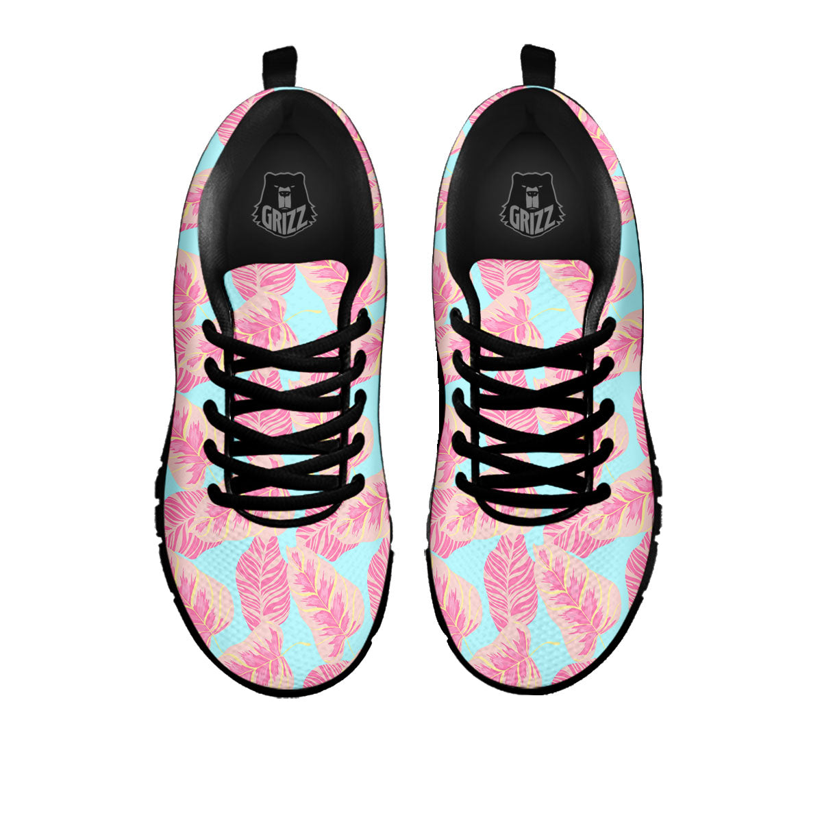 Tropical Leaf Pink And Teal Print Pattern Black Sneaker-grizzshop