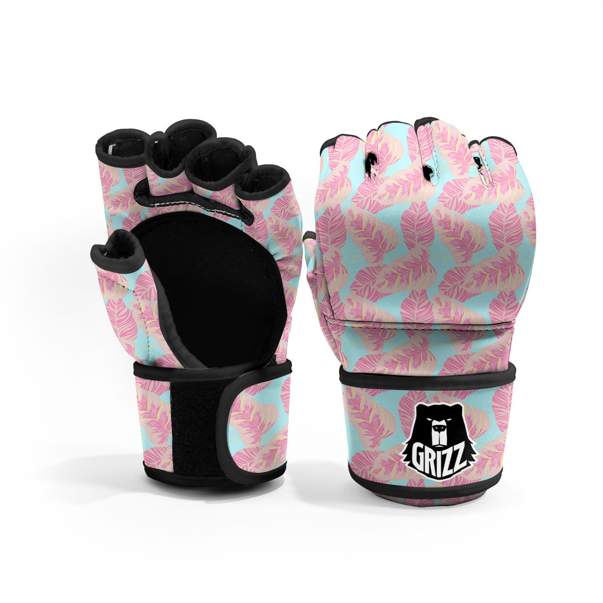 Tropical Leaf Pink And Teal Print Pattern MMA Gloves-grizzshop
