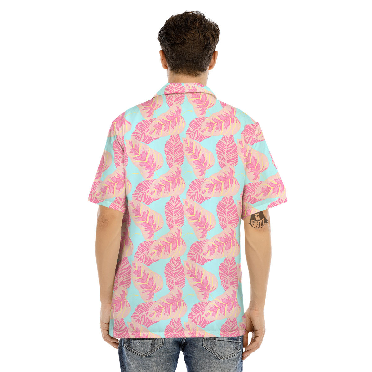 Tropical Leaf Pink And Teal Print Pattern Men's Hawaiian Shirt-grizzshop