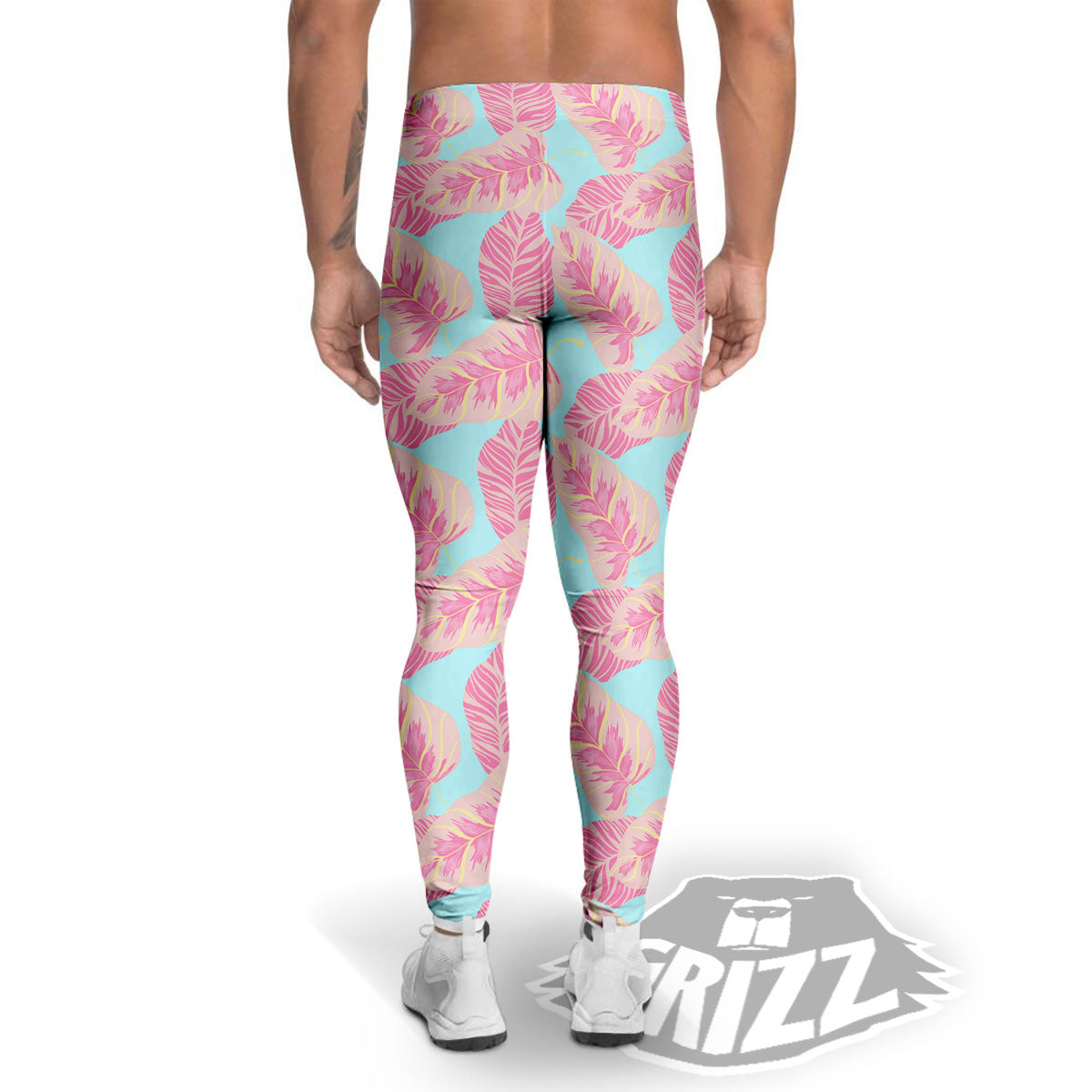 Tropical Leaf Pink And Teal Print Pattern Men's Leggings-grizzshop