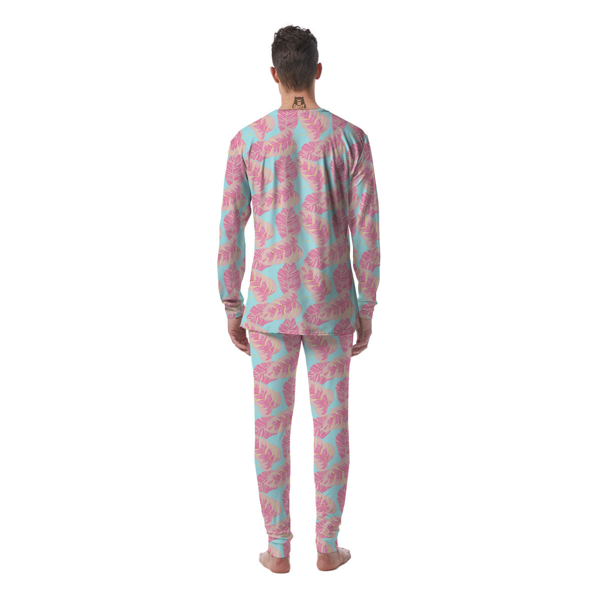 Tropical Leaf Pink And Teal Print Pattern Men's Pajamas-grizzshop