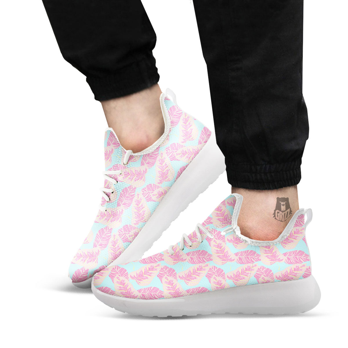 Tropical Leaf Pink And Teal Print Pattern White Athletic Shoes-grizzshop