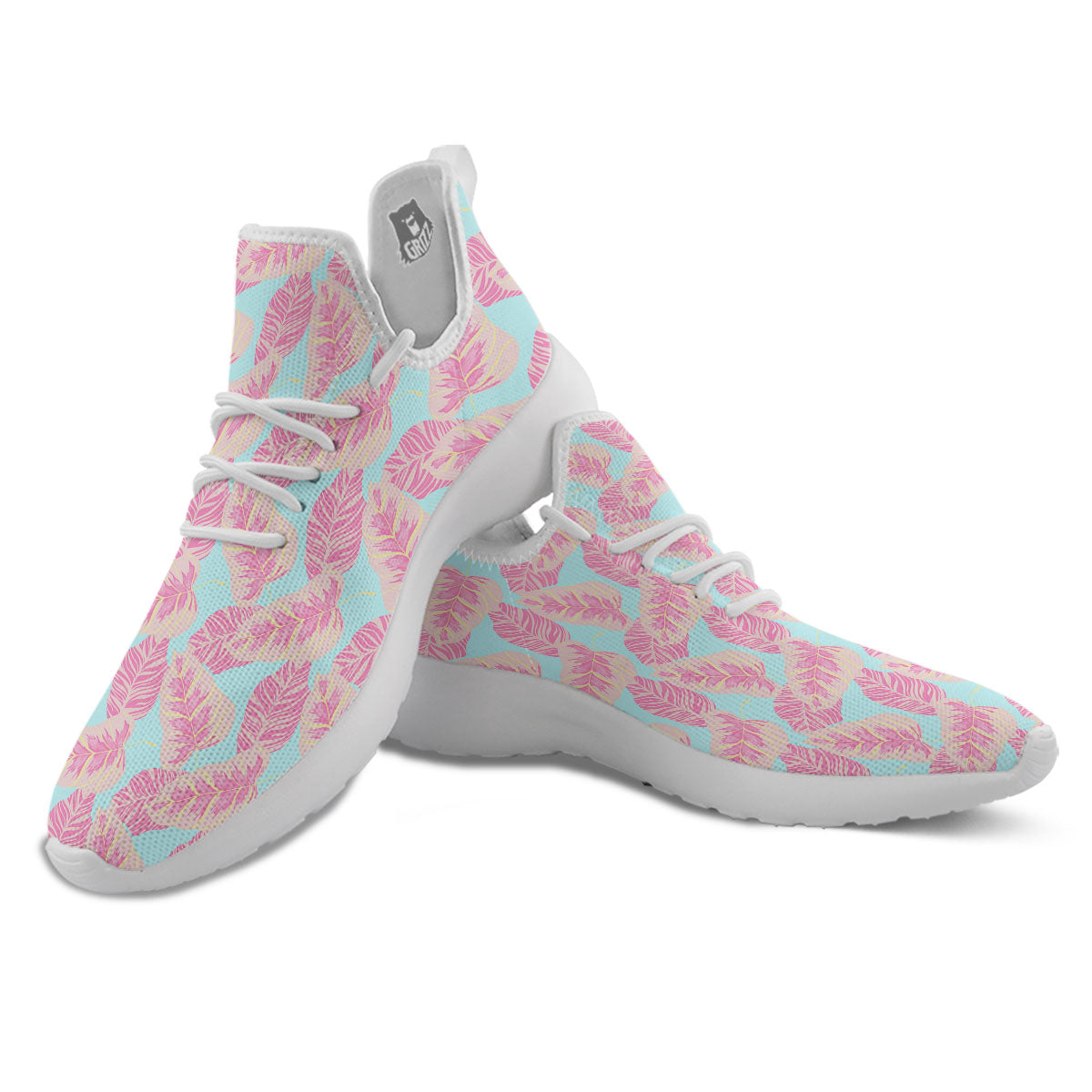 Tropical Leaf Pink And Teal Print Pattern White Athletic Shoes-grizzshop