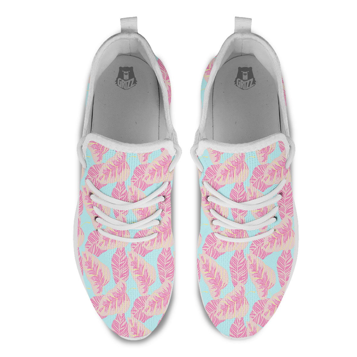Tropical Leaf Pink And Teal Print Pattern White Athletic Shoes-grizzshop