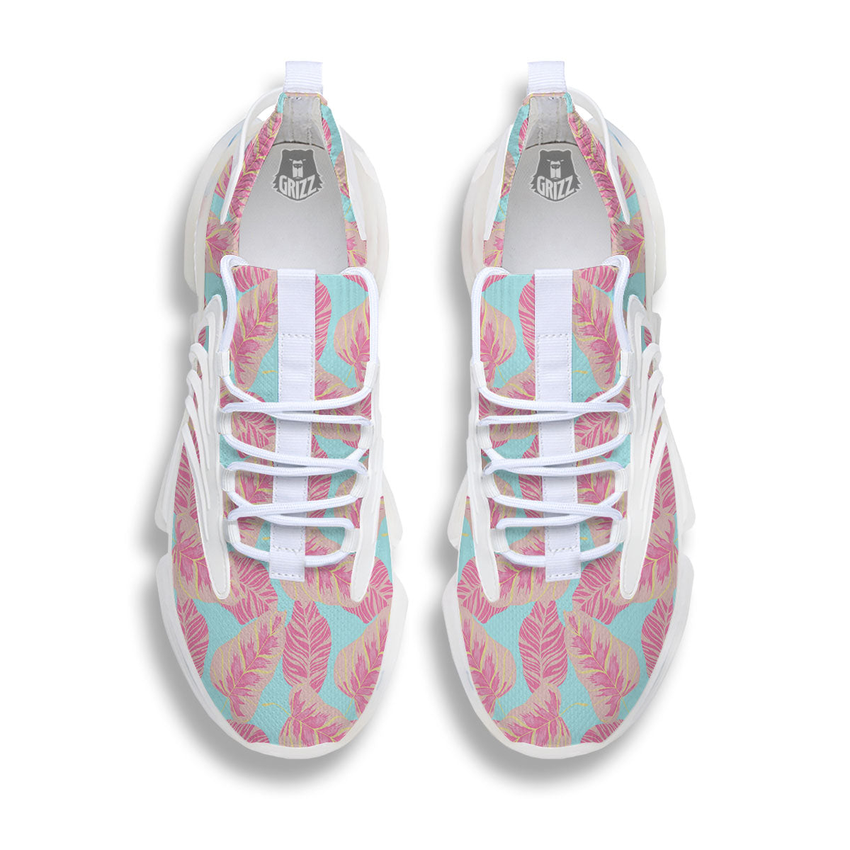 Tropical Leaf Pink And Teal Print Pattern White Gym Shoes-grizzshop