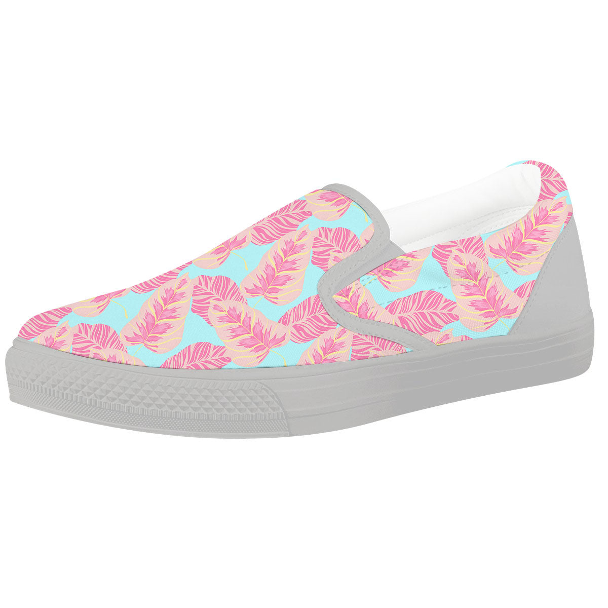 Tropical Leaf Pink And Teal Print Pattern White Slip On Shoes-grizzshop