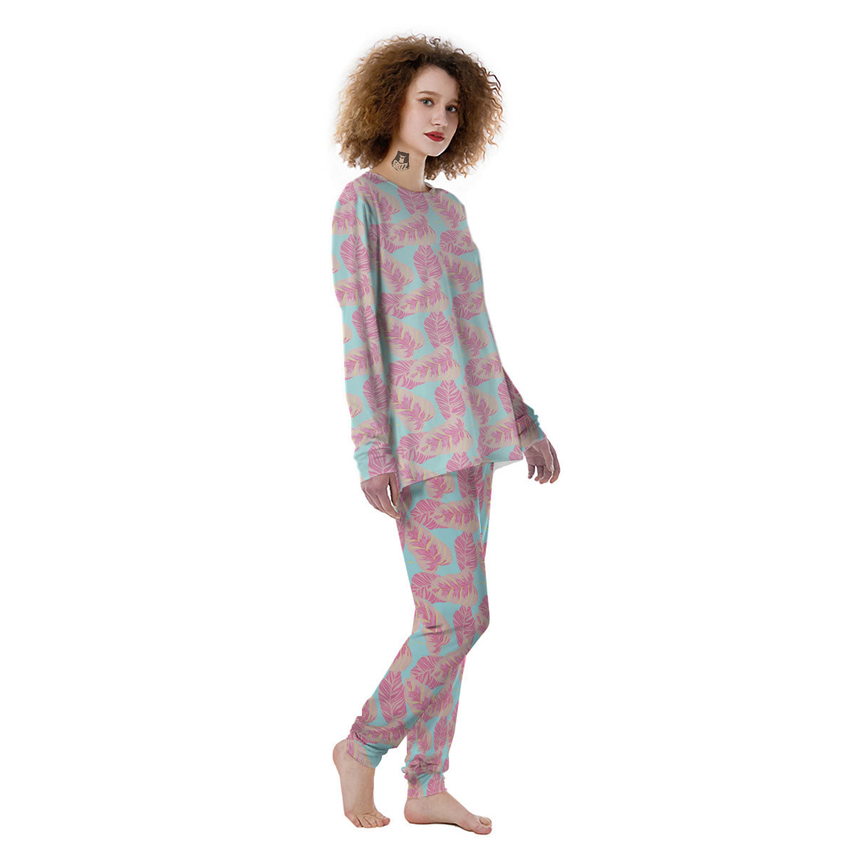 Tropical Leaf Pink And Teal Print Pattern Women's Pajamas-grizzshop