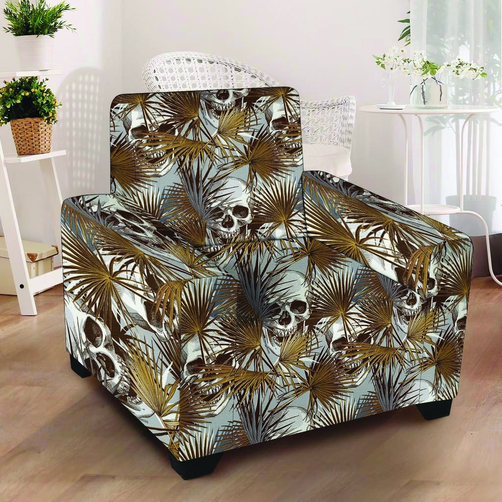 Tropical Leaf Skull Armchair Cover-grizzshop