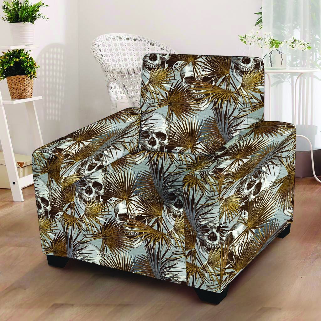 Tropical Leaf Skull Armchair Cover-grizzshop