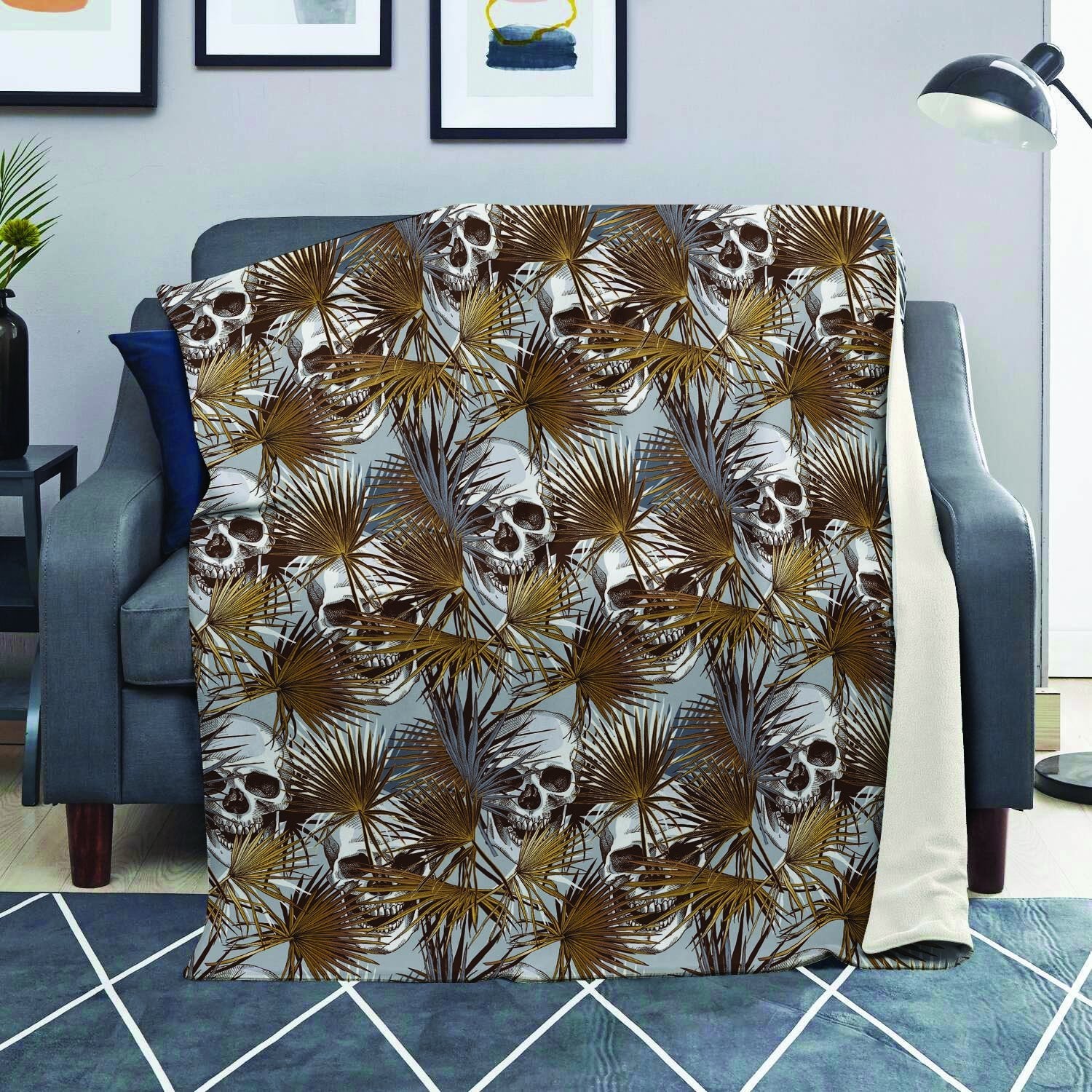 Tropical Leaf Skull Blanket-grizzshop