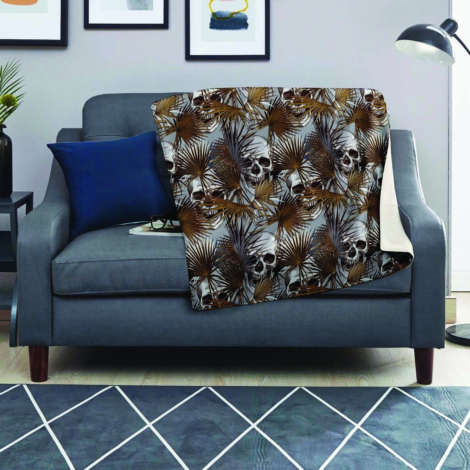 Tropical Leaf Skull Blanket-grizzshop